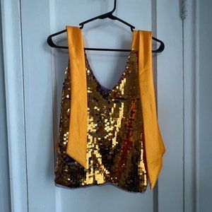 Anthropologie Gold Sequin Tie Tank Top